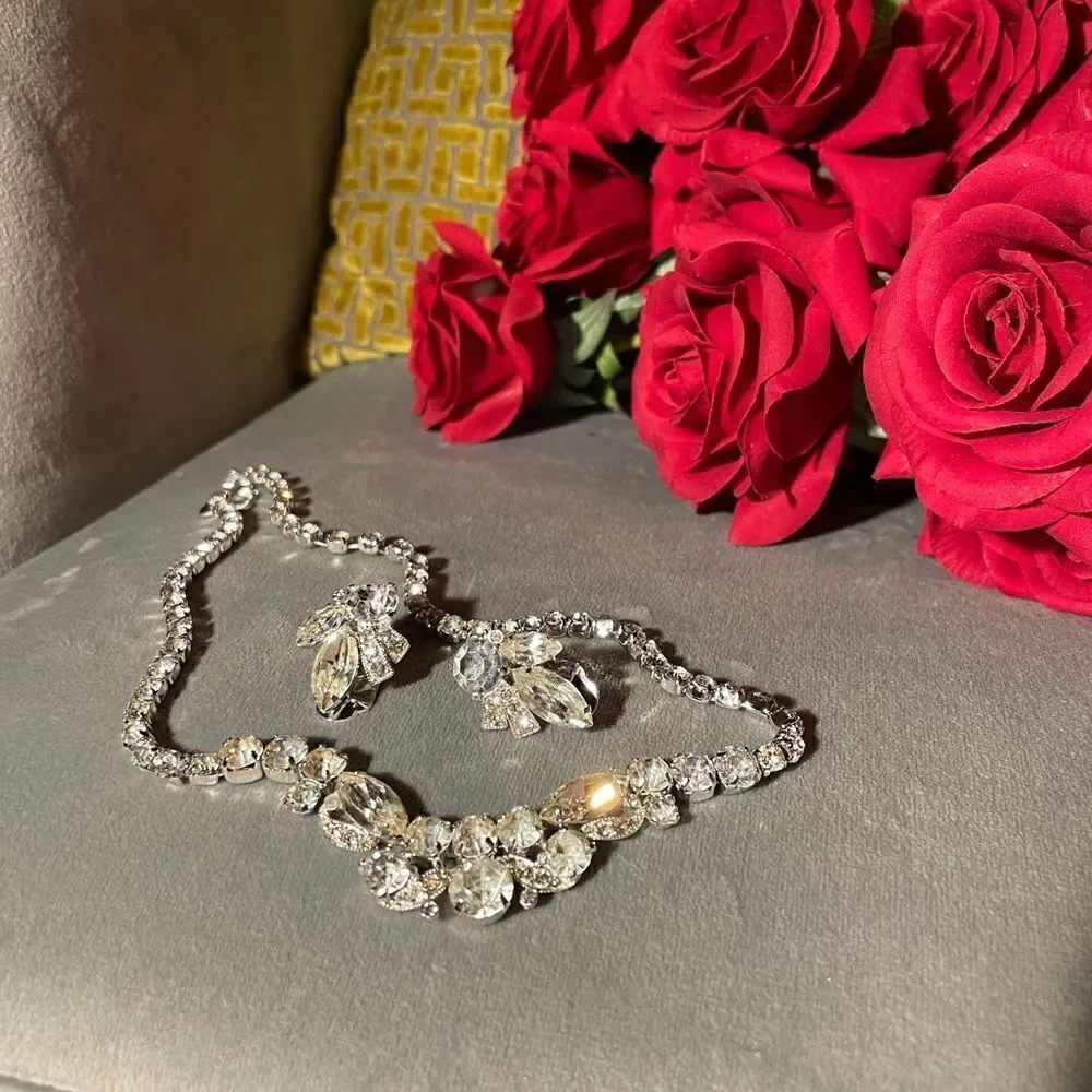 ♥️ Signed Eisenberg Ice Parure, earrings and necklace 1950s vintage play vids 🎼